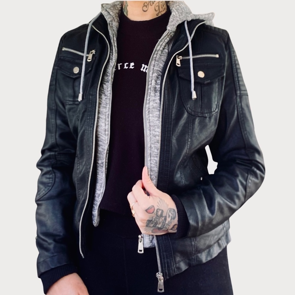 Double layer vegan leather jacket